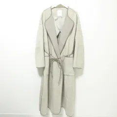 美品 20AW ebure エブール ヘリンボーン ベルテッド ノーカラー ロングリバーコート 38 ベージュ レディース 古着 中古 USEDのサムネイル