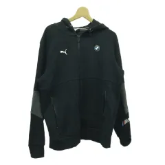 プーマ PUMA BMW パーカー フーディ 上着 L 黒 ブラック 長袖 ジップアップ 切替 ロゴプリント /GR ■GY58