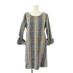 アズノウアズ as know as ワンピース ひざ丈七分袖 ボートネック チェック柄 リボン F 青 ブルー /BB ■ECC001