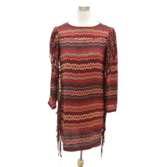 ザラウーマン ZARA WOMAN ワンピース ひざ丈 M 赤 総柄 長袖 フリンジ /SY5 ■ECC001