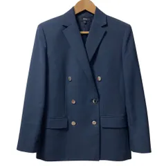 美品 24SS theory セオリー OXFORD WOOL BOXY DB JKT オックスフォード ダブルジャケット サイズ00 ネイビー レディース 古着 中古 USED