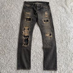 5351プールオム ダメージ加工 ブラックデニムパンツ ブーツカット 2