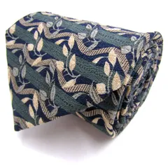 ダーバン ブランド ネクタイ 総柄 ボーダー柄 リーフ柄 シルク PO メンズ ネイビー Durban 【中古】