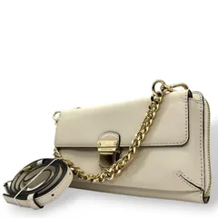美品 マイケルコース MICHAEL KORS ウォレットバッグ チェーンウォレット お財布ショルダー 長財布 斜め掛け可 白 ホワイト アイボリー バニラ PVC ゴールド金具 クラッチ 2way 多機能 スマホ収納可 レディース お出かけ  s93