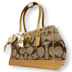 コーチ COACH ハンドバッグ トートバッグ シグネチャー キャンバス レザー 本革 ブラウン 茶色 ベージュ ゴールド金具 ワンショルダー 肩掛け 自立可 ターンロック スカーフチャーム 鞄 カバン レディース お出かけ 普段使い F12463 s20