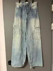 ザラ デニム / ウォッシュ デニム カーゴ ワイド パンツ