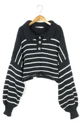 ザラ ストライプ カラ クロップド ニット