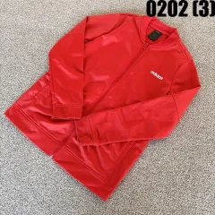 L アディダス レッド 3本線トラックジャージ ジップアップジャケット