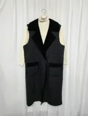 55 66 77 ブラック裏地 レディース ロング ベスト ベスト カジュアル ファッション ヴィンテージ