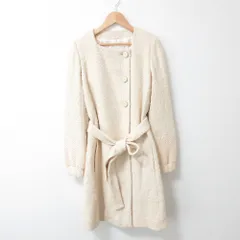 美品 08AW Chloe クロエ シルクブレンド ウールニット切替 ベルテッド ノーカラーツイードコート T34 アイボリー レディース 古着 中古 USEDのサムネイル