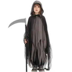 【数量限定】人気 コスプレ コスプレ 雰囲気づくり キッズ 屋敷 男の子 おばけ 女の子 ホラー 可愛い パーティー 仮装 イベント 子供 ハロウィン 演出服 幽霊 学園祭 悪魔 鎌付き 文化祭 マント 2点セット 死神