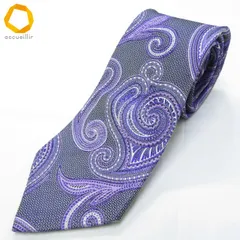#ae エトロ ETRO ネクタイ 紺 紫系 白 総柄 ペイズリー柄 光沢 シルク イタリア製 メンズ [991326] k01