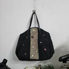 ヴィンテージ スタイル キルト ボタン トートバッグ