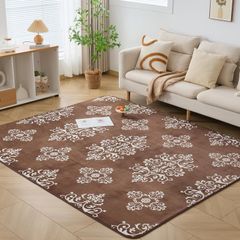 【即日発送】オールシーズン快適に使用 防臭 抗菌 床暖房 防ダニ 絨毯 ホットカーペット対応 約2畳 185×185cm ふわふわ肌触り 洗える ラグマット滑り止め付 フランネルラグ ラグ カーペット レース・モカ Keusnix