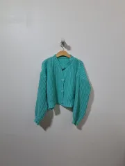 レディース オーバーサイズ クロップド ニット カーディガン (c아71)