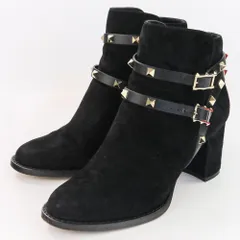 美品 VALENTINO GARAVANI ヴァレンティノガラヴァーニ ロック スタッズベルト スエード ショートブーツ 36.5 23.5cm相当 ブラック レディース 古着 中古 USEDのサムネイル