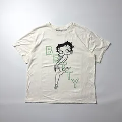 Betty Boop ベティブープ ベティーちゃん 半袖Tシャツ ホワイト 白色 XXL 2XL 3L 刺繍ロゴ ティーシャツ トップス カットソー キャラクター アニメ ゆるだぼ ビッグシルエット オーバーサイズ 大きいサイズ 古着 春夏