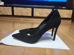 ブラック スウェード ヒール 235mm レディースシューズ