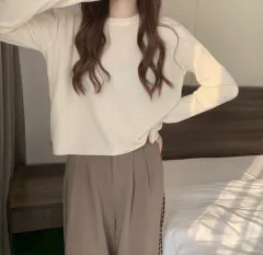 ラウンドネック クロップド ニット 長袖Tシャツ 1 (FREE)(6COLOR)