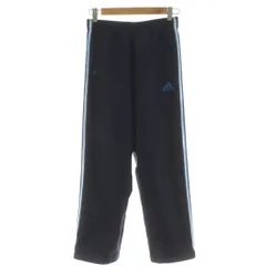 アディダス adidas パンツ ジャージ 140 紺 ネイビー 水色 ライトブルー ロゴプリント フルレングス 子供服  /RP ■GY58