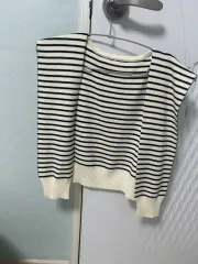 アイボリー 검정 ストライプ ニット レイヤード用