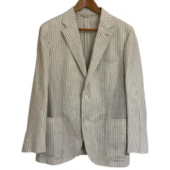 美品 Ermenegildo Zegna エルメネジルドゼニア ストライプ柄 リネン×カシミヤ 2B テーラードジャケット 7-50C グレー×ホワイト メンズ 古着 中古 USED