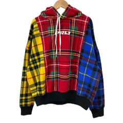 良品 ポロラルフローレン マルチチェック パッチワーク スウェット フーディー パーカー サイズSP 160/84A レッド イエロー ブルー レディース 古着 中古 USED