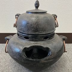 中古鋳鉄製 茶釜 丸型の蓋付き 中古鋳鉄製 茶釜 丸型の蓋付き 【公式通販】