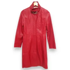 美品 BALMAIN バルマン ラムレザー スタンドカラー ロングコート サイズ7 レッド×シルバー金具 レディース 古着 中古 USEDのサムネイル