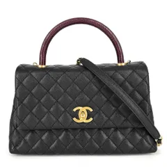 シャネル 2WAY レディース マトラッセ ココハンドル ハンドバッグ ショルダーバッグ 肩掛け 斜め掛け チェーンショルダー ターンロック CHANEL A92990 キャビアスキン リザード ブラック 黒 ワインレッド ゴールド金具【中古品】