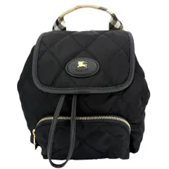 バーバリー リュック レディース キルティング ミニ ホースシュー バックパック ノバチェック BURBERRY 8118748 ナイロン ブラック 黒 ベージュ ゴールド金具 美品【中古品】
