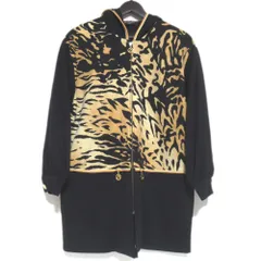 美品 LEONARD FASHION レオナールファッション アニマル柄 フーディー コート 9Rサイズ ブラック×ベージュ レディース 古着 中古 USED