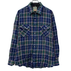 OUTDOOR EXCHANGE 長袖 チェックシャツ XL ブルー マルチカラー ボタン 襟芯 胸ポケット ネルシャツ チェック柄 カジュアル 秋物 a803-6523のサムネイル