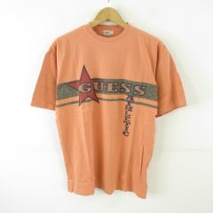 希少】90s ゲスジーンズ ビッグロゴ Tシャツ M サーモンピンク 