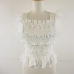 イング INGNI ブラウス カットソー ノースリーブ シャーリング フリル 白 M *T142 