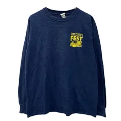 GILDAN 長袖 プリントTシャツ M ネイビー ギルダン プルオーバー ワンポイント ビックプリント バックプリント 春物 a803-6555