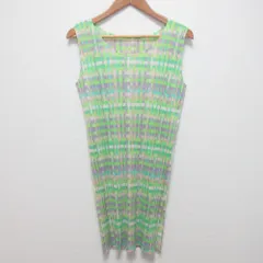 美品 PLEATS PLEASE プリーツプリーズ イッセイミヤケ ノースリーブワンピース PP51-JK637 サイズ3 グリーン マルチカラー レディース 古着 中古 USEDのサムネイル