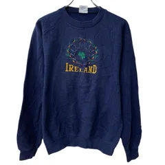 USA製 SANTEE プリントスウェット トレーナー S ネイビー プルオーバー IRELAND 刺繍 プリント トップス 春秋物 a803-6563