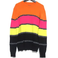 美品 クリーニング済 VERSACE ヴェルサーチ ロゴライン ニット セーター サイズ50 180/92A マルチカラー メンズ 古着 中古 USEDのサムネイル