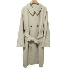 美品 24AW 組曲 クミキョク ウール ダブルブレスト ベルテッド ロングコート 大きいサイズ 6 ベージュ レディース 古着 中古 USED