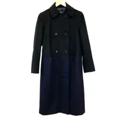美品 PS Paul Smith ポールスミス 裏地プリント バイカラー カシミヤブレンド ダブルブレストコート サイズ40 ブラック ネイビー レディース 古着 中古 USEDのサムネイル