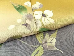 MQ-00461 染色作家　津宝朱光　訪問着　手描き　枝花文　暈し染め　金銀彩　正絹　逸品