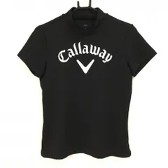 【超美品】キャロウェイ 半袖ハイネックシャツ 黒×白 ロゴプリント レディース M ゴルフウェア Callaway
