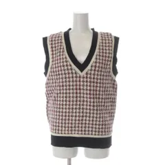 ザラ ZARA ベスト XS コットン ニット ピンク オフホワイト チェック柄 Vネック /GR ■GY60