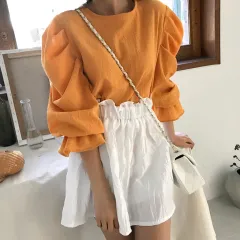 イエロー パフ ファー ブラウス