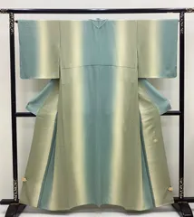 中古品　袷着物　色無地　紋なし　落款　暈し　正絹　ワイドサイズ　R601