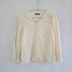 c14 ダブル九井一ジェイ(JAY・ジョンソン) Vネック レース シースルー 長袖 パフスリーブ ブラウス