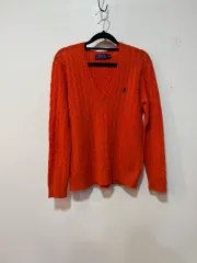 POLO RALPH LAUREN ポロラルフローレン オレンジ ケーブル編み Vネック ニット M