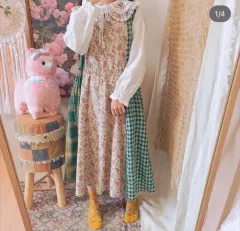 ヴィンテージ フラワー CHECK ミックス Long ワンピース + ブラウス セット