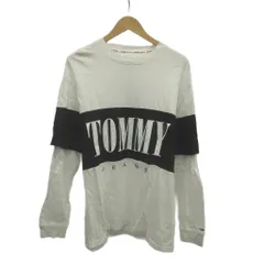 トミー TOMMY JEANS Tシャツ カットソー 長袖 クルーネック ロゴ プリント M 白 ホワイト 黒 ブラック /XZ ■ECD001